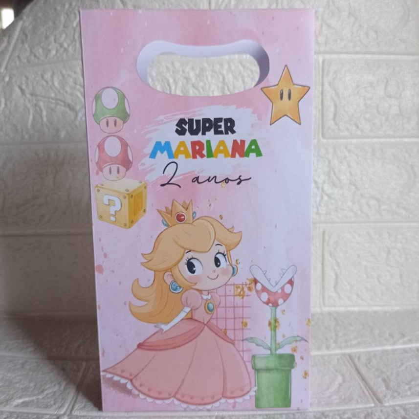 Sacolinha Surpresa Personalizada M - PRINCESA PEACH AQUARELA Lembrancinha festa Infantil - PEGUE E MONTE