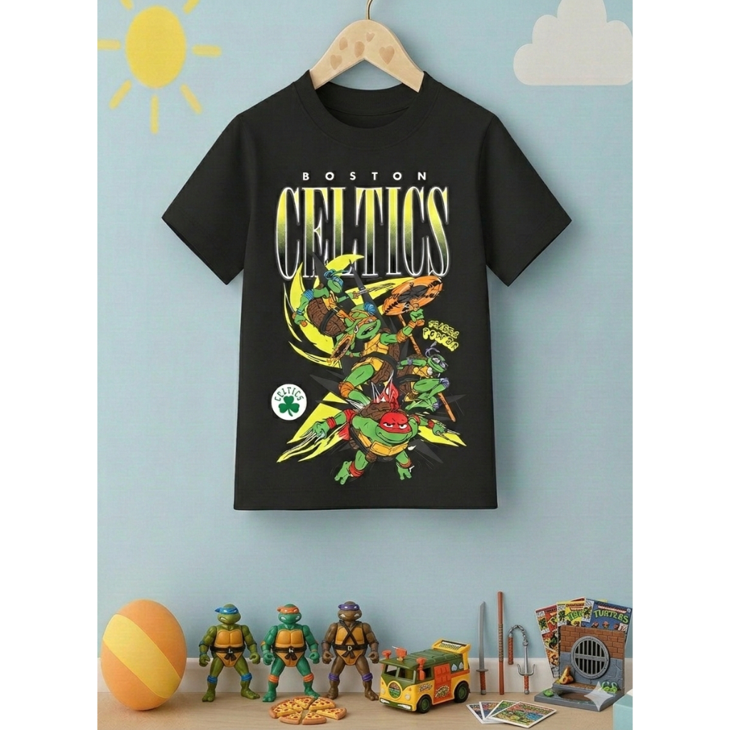 Camiseta Adulto e Infantil NBA Boston Celtics As Tartarugas Ninja  - Pizza – Camisa Estampa Personagens