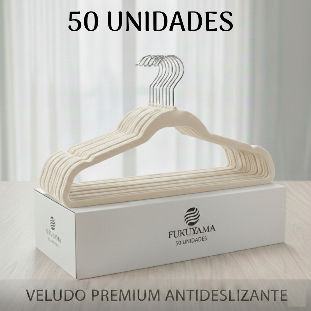 KIT 50 CABIDES DE VELUDO BEGE Ultra Fino Adulto FUKUYAMA Antideslizante Com Gancho Giratório 360
