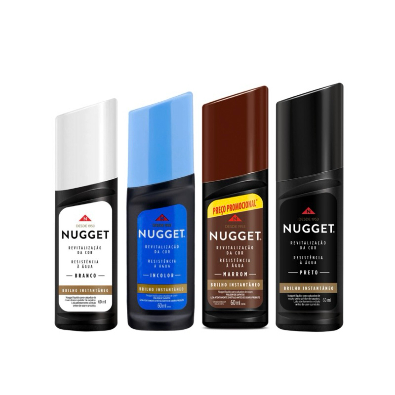 Nugget Graxa Líquida Polidor de Sapato Branco Preto Marrom Incolor 60ml - Brilho Intenso e Proteção Eficaz