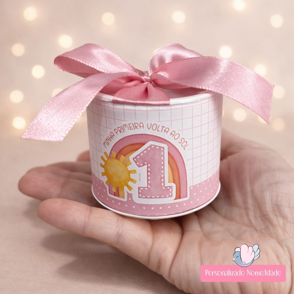 KIT TUBOLATA PERSONALIZADA 5X6-MINHA PRIMEIRA VOLTA AO SOL MENINA-LEMBRANCINHAS-CHÁ DE BEBE-MATERNIDADE-ANIVERSÁRIO