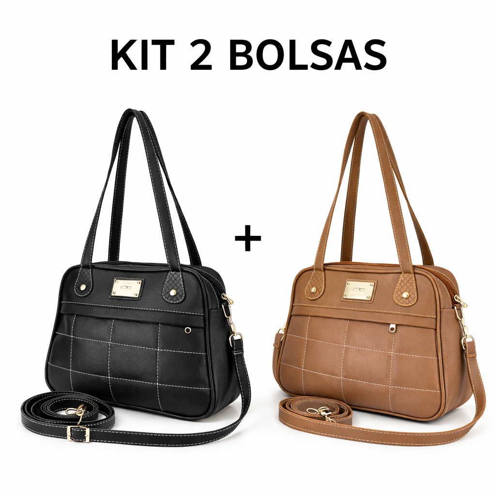 Kit 2 Bolsas Feminina Média de Ombro 2 Divisorias e 2 Alças Bolsa Tiracolo Lateral Promoção