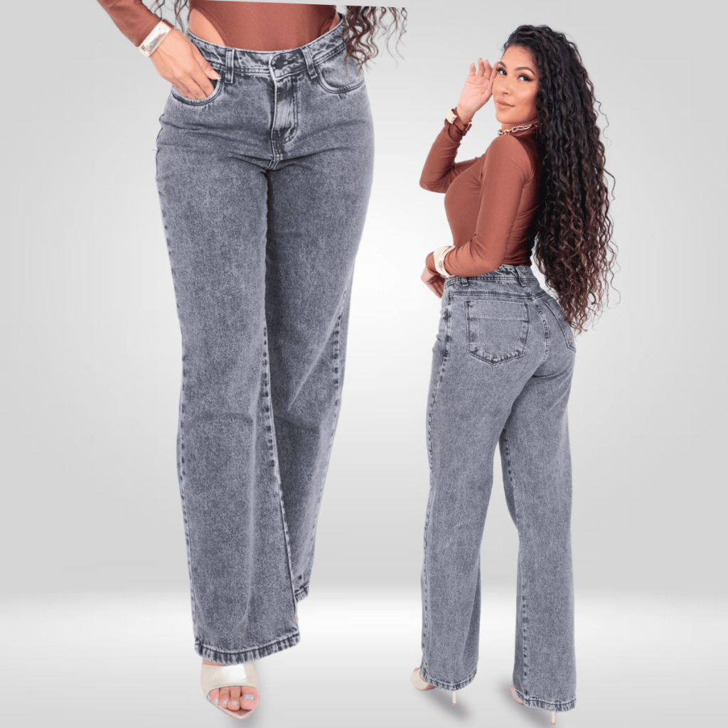 Calça Wide Leg Cargo e Lisa Marmorizada Preta Feminina Cintura Alta em Oferta na Shopee