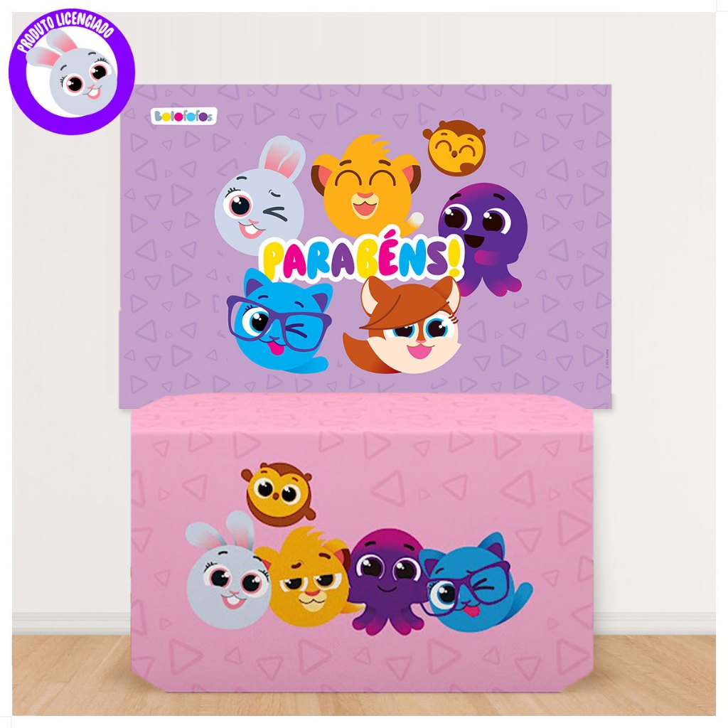 Painel Retangular Decoração Bolofofos + Capa de Mesa Aniversário Sublimada Em Tecido Veste Fácil - Licenciado
