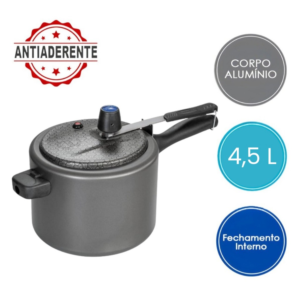 Panela De Pressão Leve Antiaderente Pressionella Ramos 4,5L Selo Inmetro
