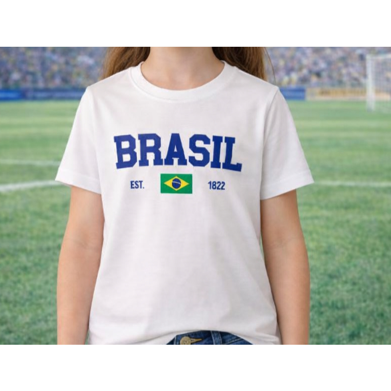 Camiseta Camisa blusa Infantil E Adulto Com Bandeira do Brasil. 100% Algodão Copa Do Mundo