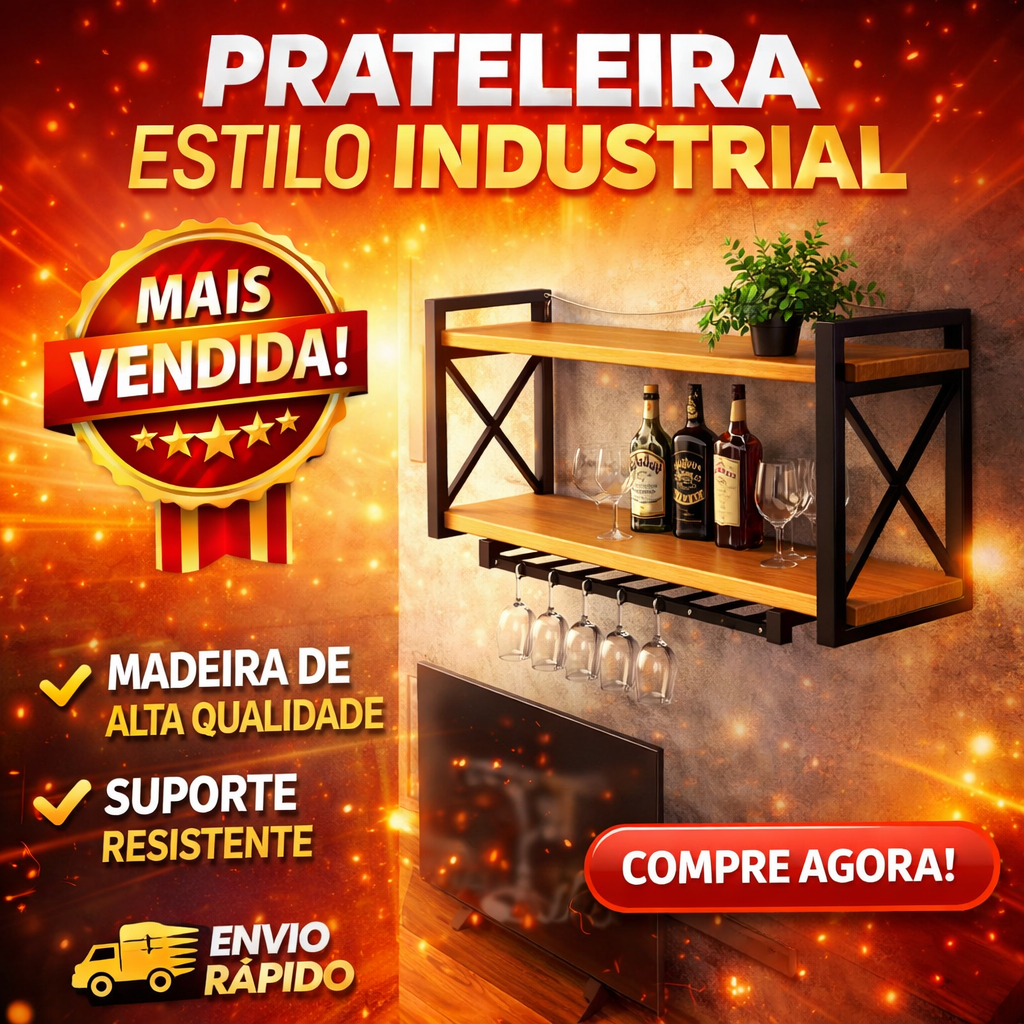 Prateleira Estilo Industrial com Porta taça 15x90cm em Oferta na Shopee