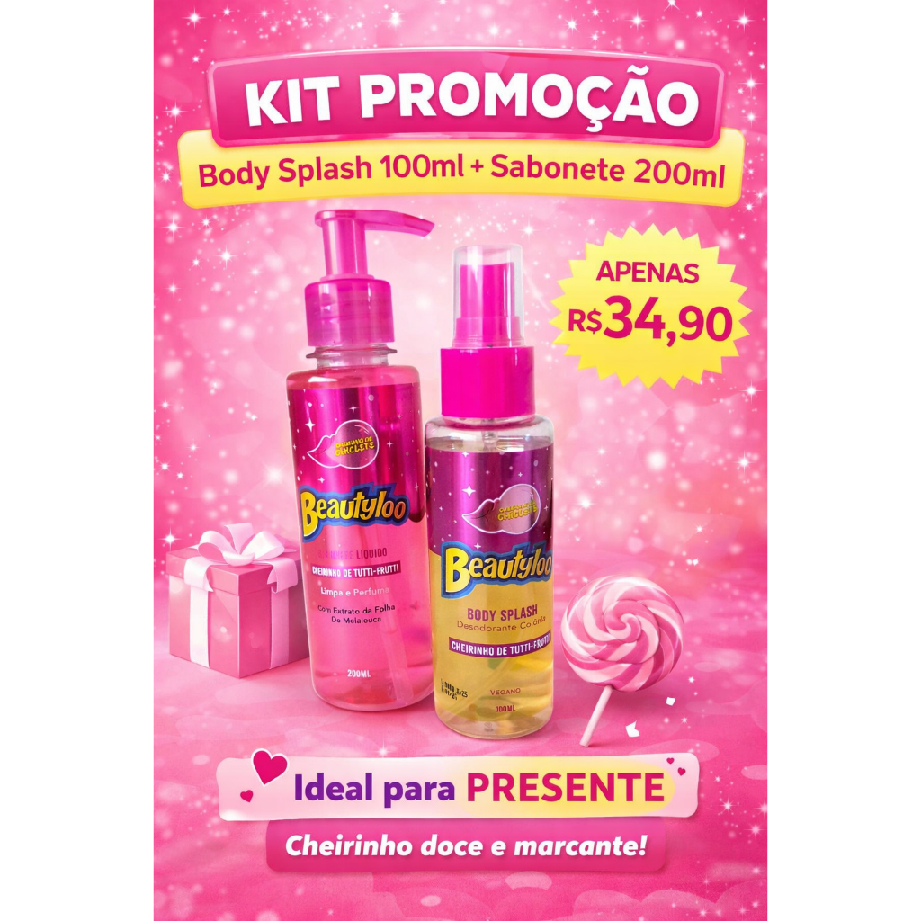 Kit Beauty Loo Tutti Frutti – Body Splash 100ml + Sabonete Líquido 200ml ✨ Cheirinho de Chiclete