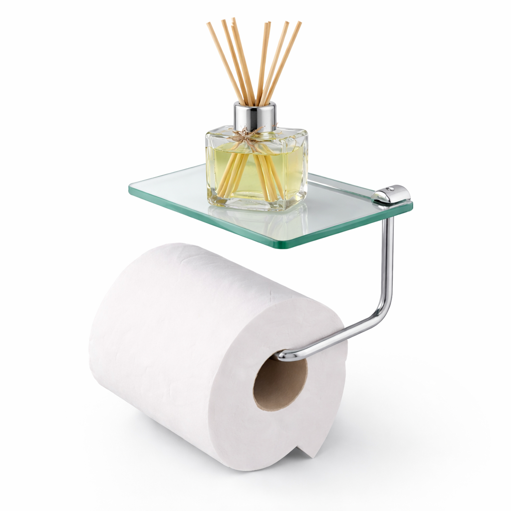 Porta Papel Higiênico Prateleira Vidro Incolor Celular Objetos Decoração Papeleira de Vidro Banheiro