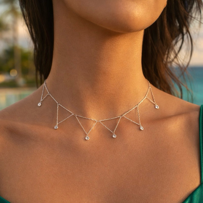 Choker Rendada Elegante com Pedras em Prata 925 Legítima Gargantilha Feminina