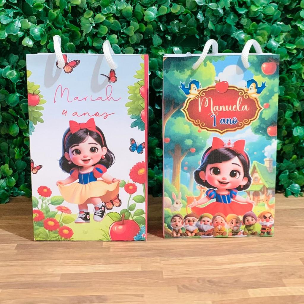 Sacolinha Personalizada Branca de neve menina Infantil -Festa Lembrancinhas Mimos Aniversário – Todos os temas