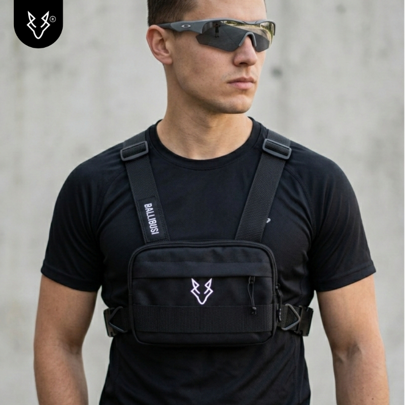 Chest Bag Colete Peitoral MotoBoy Street Black 2 Bolsos