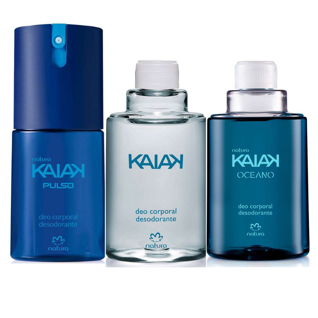 Desodorante Deo Corporal Spray Masculino Kaiak Pulso + Refil Kaiak Tradicional e Oceano Natura 100ml