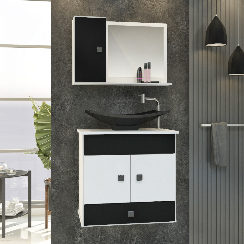 Conjunto Pequim MDF gabinete de banheiro com espelheira e cuba em Oferta na Shopee