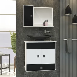 Conjunto Pequim MDF gabinete de banheiro com espelheira e cuba