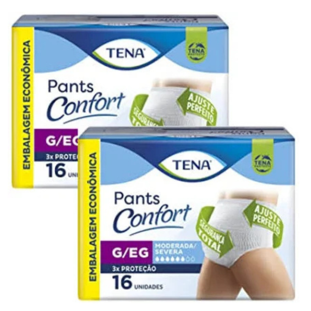 Combo 2 Fralda Geriátrica Tena Pants Confort Incontinência Severa Adulto P/M e G/EG (COM 32 UNIDADES)