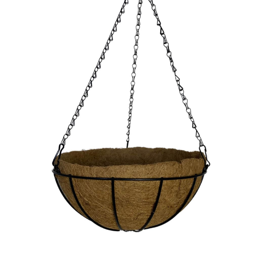 Vaso Fibra De Coco Suspenso 40cm Com Suporte Para Jardim