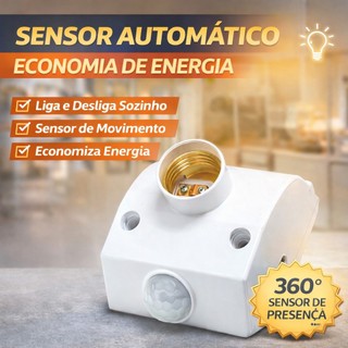 Sensor de Presença Com Fotocélula Para Lâmpada Soquete E27 Modelo Quadrado