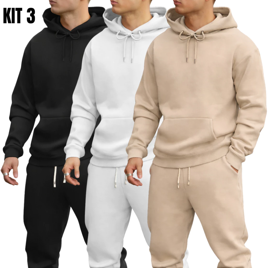 Kit 3 Moletom Liso Canguru Unissex Blusa de Frio Masculina Tendencia Promoção — imagem 1