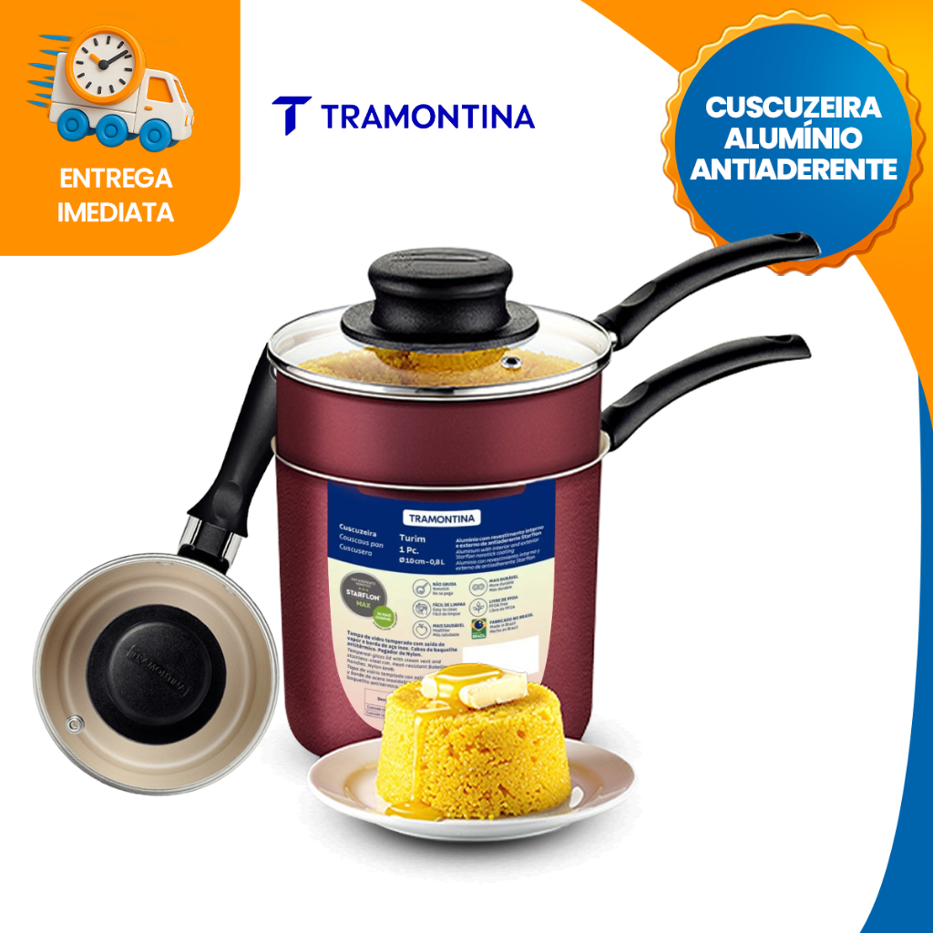 Cuscuzeira Tramontina em Alumínio com Revestimento Interno e Externo em Antiaderente Starflon Max Chumbo 10 cm 0,8 L em Oferta na Shopee