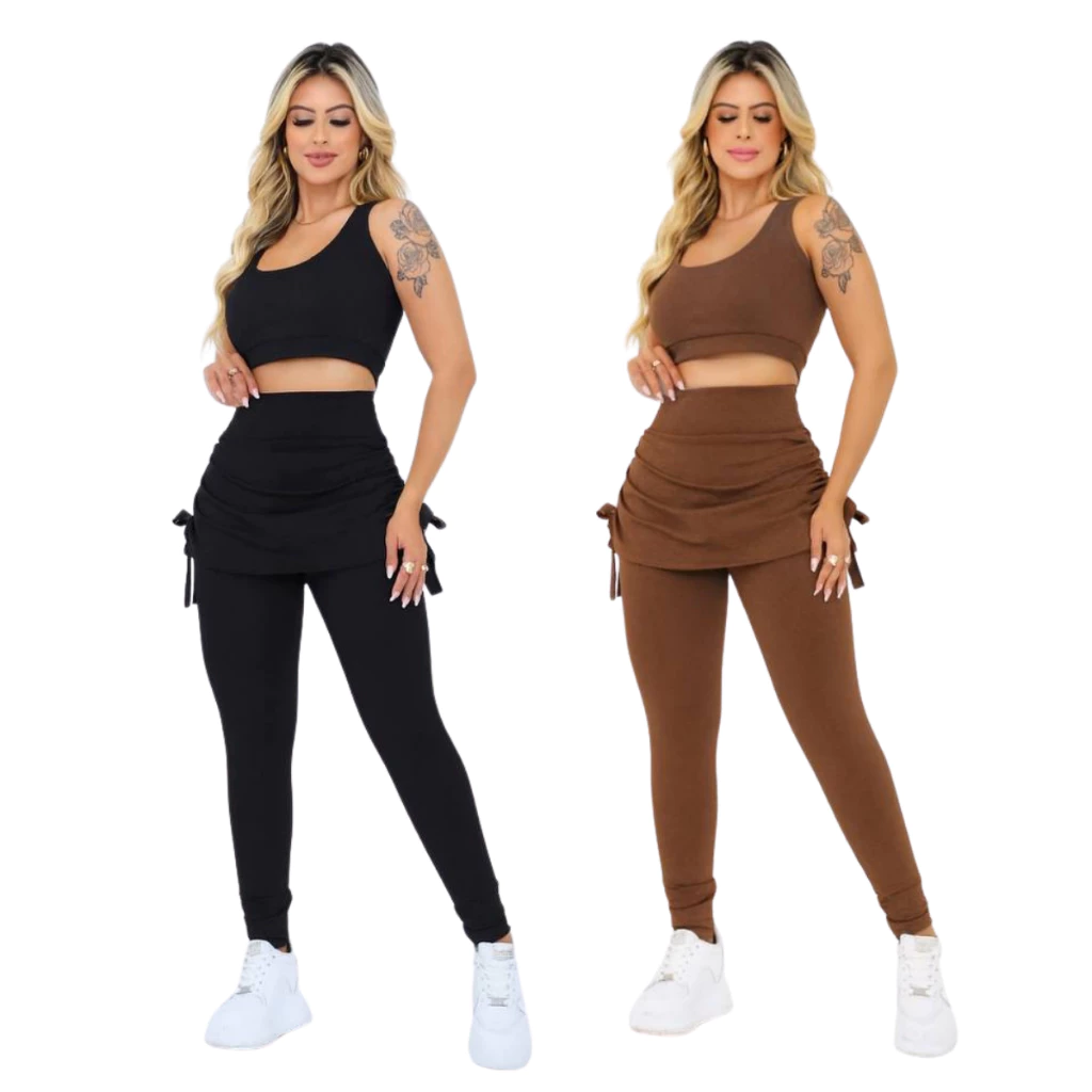 Kit 2 Conjuntos 4 peças - 2 Calças legging feminina + 2 TOPs suplex fitness cintura alta tapa bumbum ideal para treino