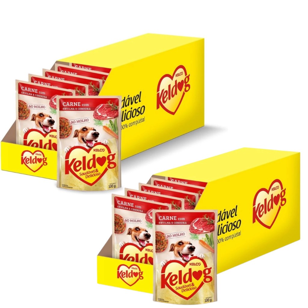 Kit 5 Sachê Ração Úmida para Cães Keldog 100g Sabor Carne com Ervilha e Cenoura