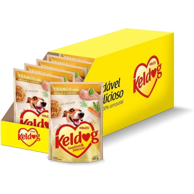 Kit 20 Sachê Ração Úmida para Cães Keldog 100g Sabor Frango com Ervilha e Cenoura