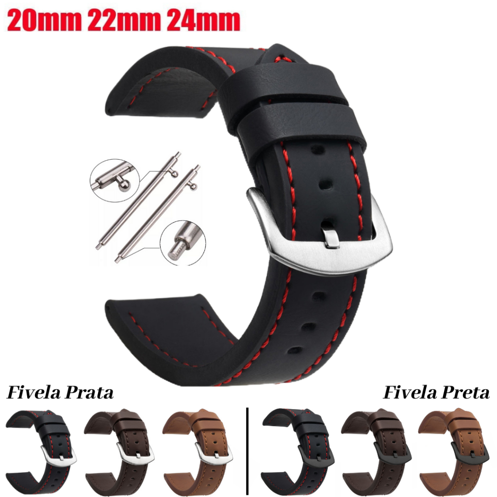 Pulseira Couro premium 20mm 22mm 24mm para Relógios Luxo Amazfit GTR 2 3 4 / Huawei GT 2 3 4, Honor