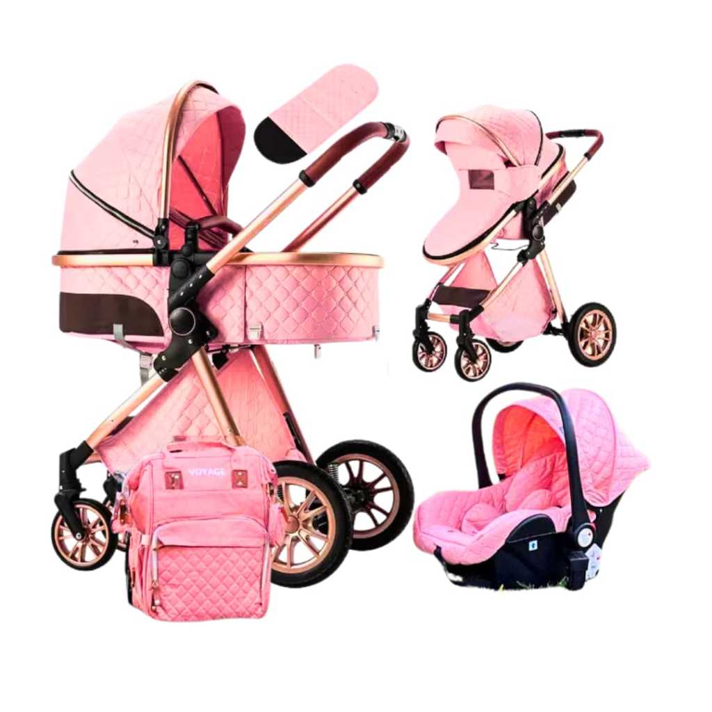 Kit Carrinho de bebê com Bebê Conforto e Base isofix, europeu Luxo + Bolsa, amortecedores , até 35kg