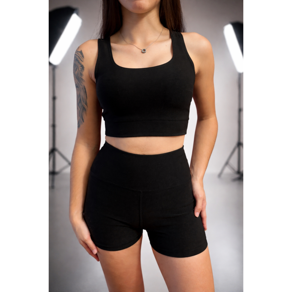 Conjunto Top e Shorts Moda Fitness Feminina Academia Cintura Alta
