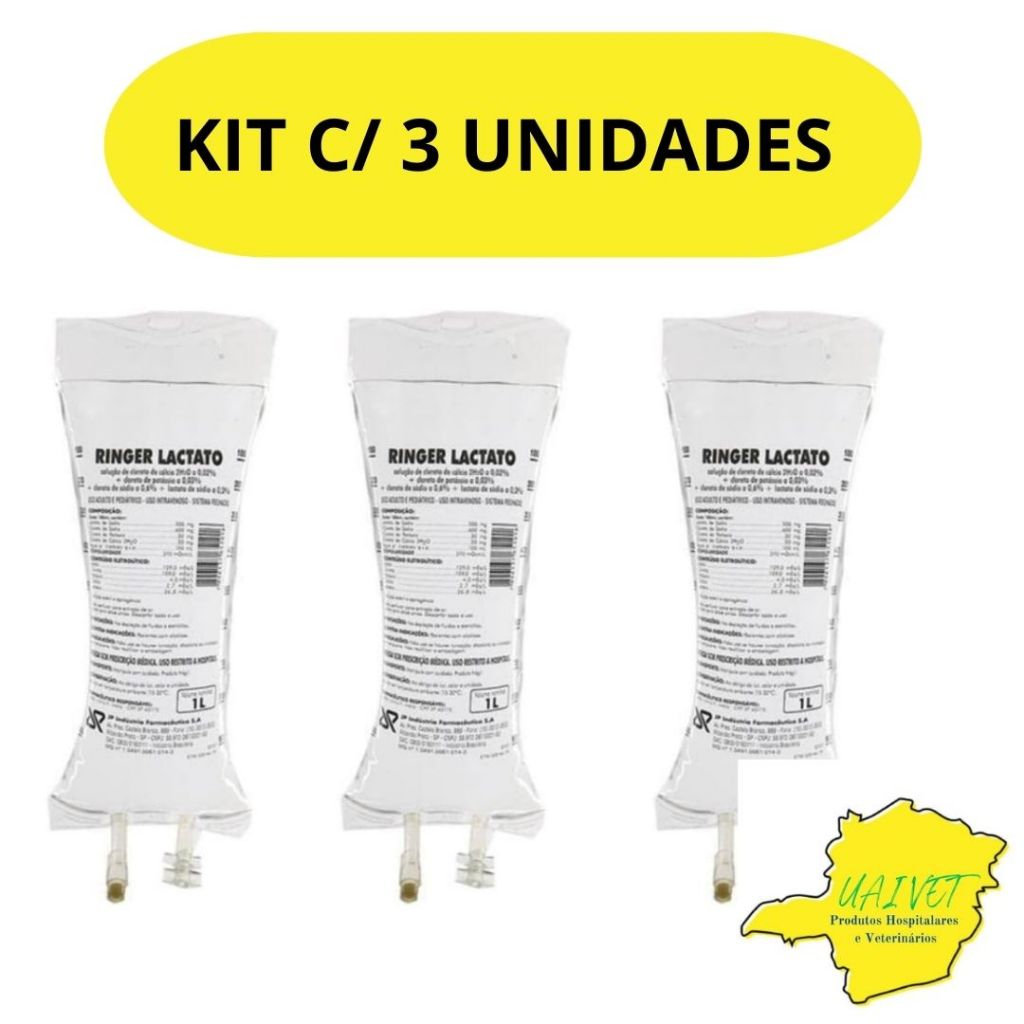 Bolsa de solução ring&r com Lactato 1000 ml (1L) - 3 unidades