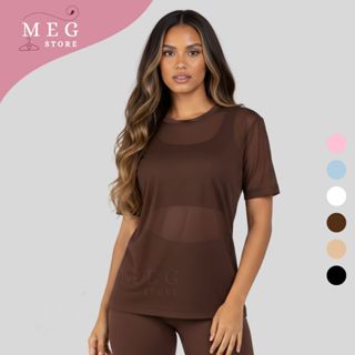 Blusa Feminina de Tule Transparente Manga Curta Camisão de Treino crossfit e Academia Camiseta Esportiva Antissuor em Oferta na Shopee