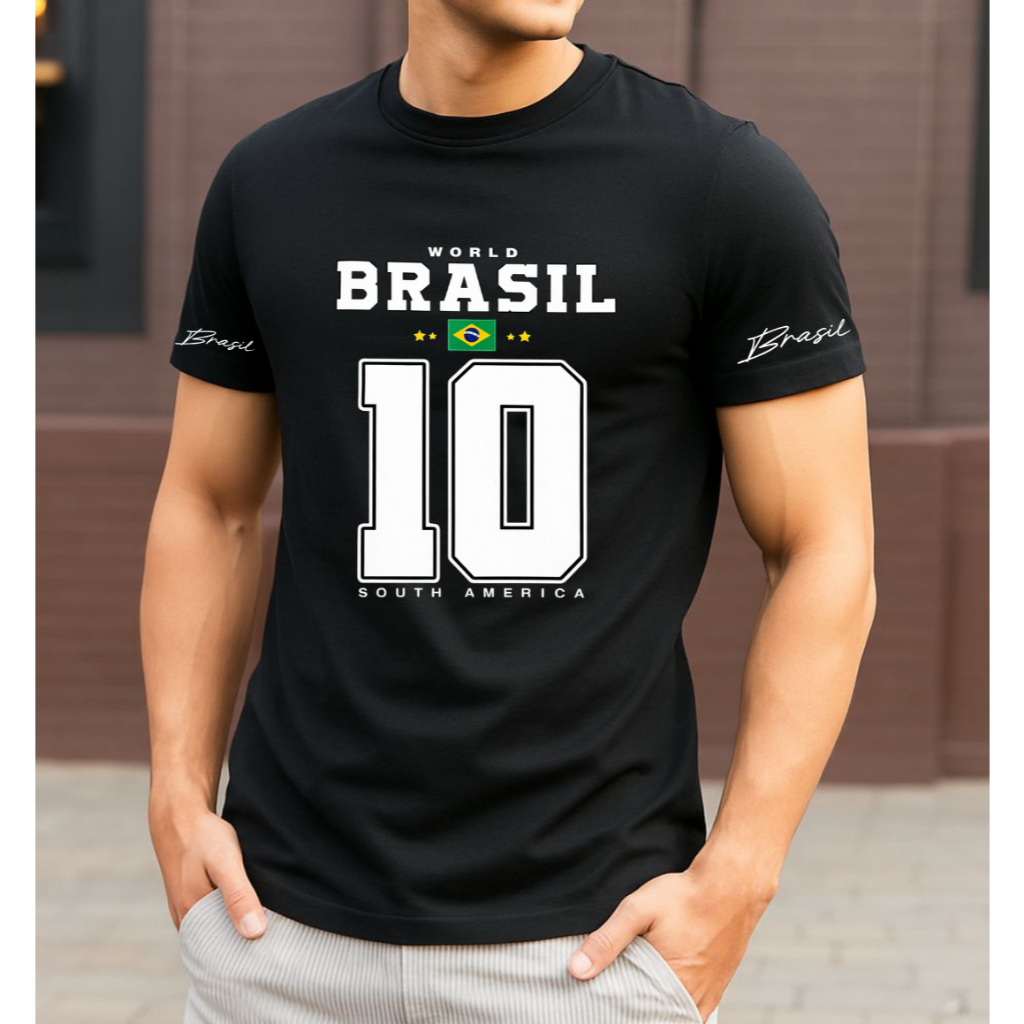 Camiseta Brasil Copa do Mundo Futebol Torcedor Unissex Algodão Estampada Casual