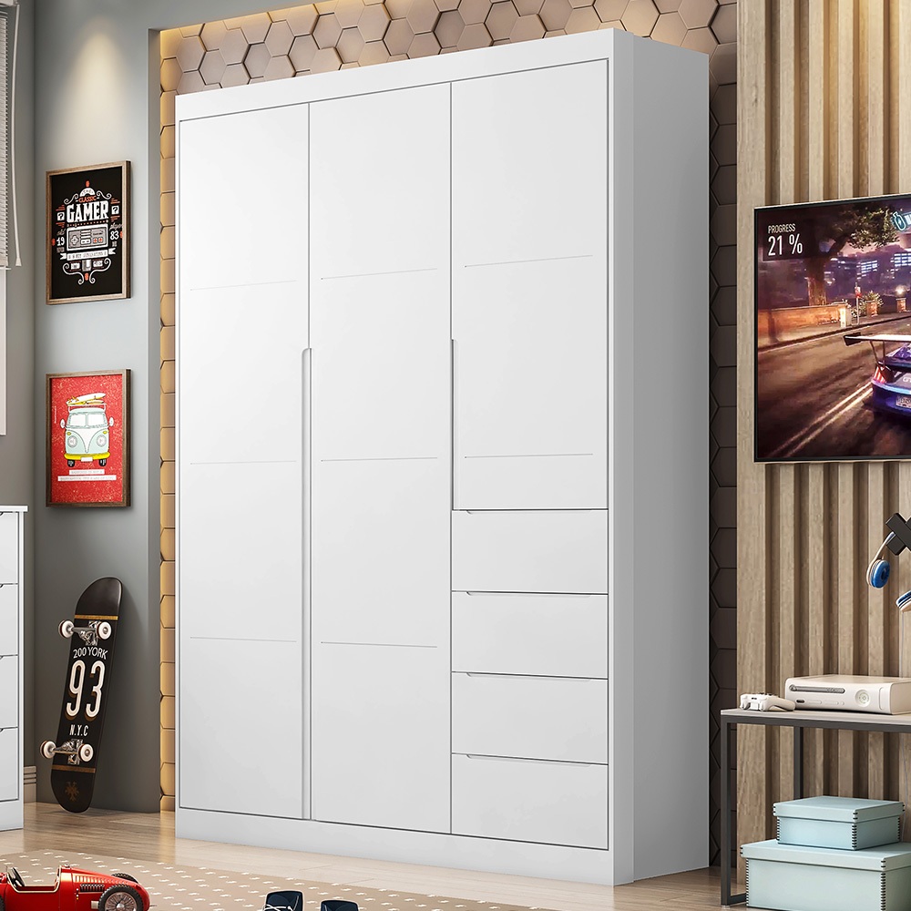 Guarda Roupa Infantil 3 Portas 4 Gavetas Lilly Z39 Branco - Mpozenato