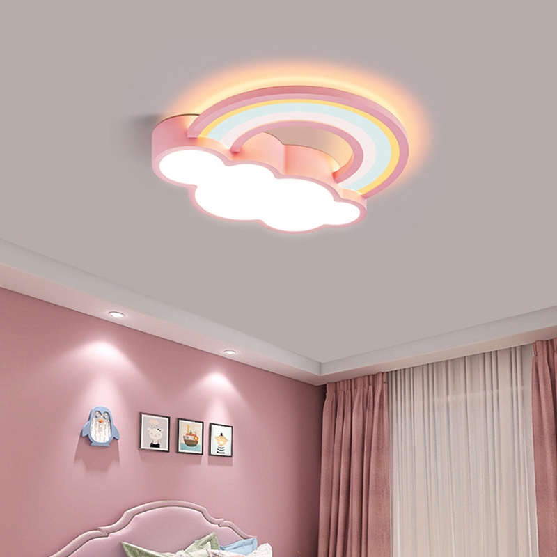 Lustre de Quarto Infantil Plafon Sobrepor Nuvem Arco íris Led 56w 3 Cores de Luz Bivolts