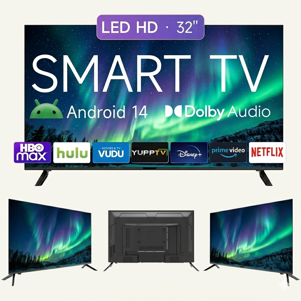 Imagem Smart TV 32" LED HD Android 14 Wi-Fi Integrado Bivolt Completa