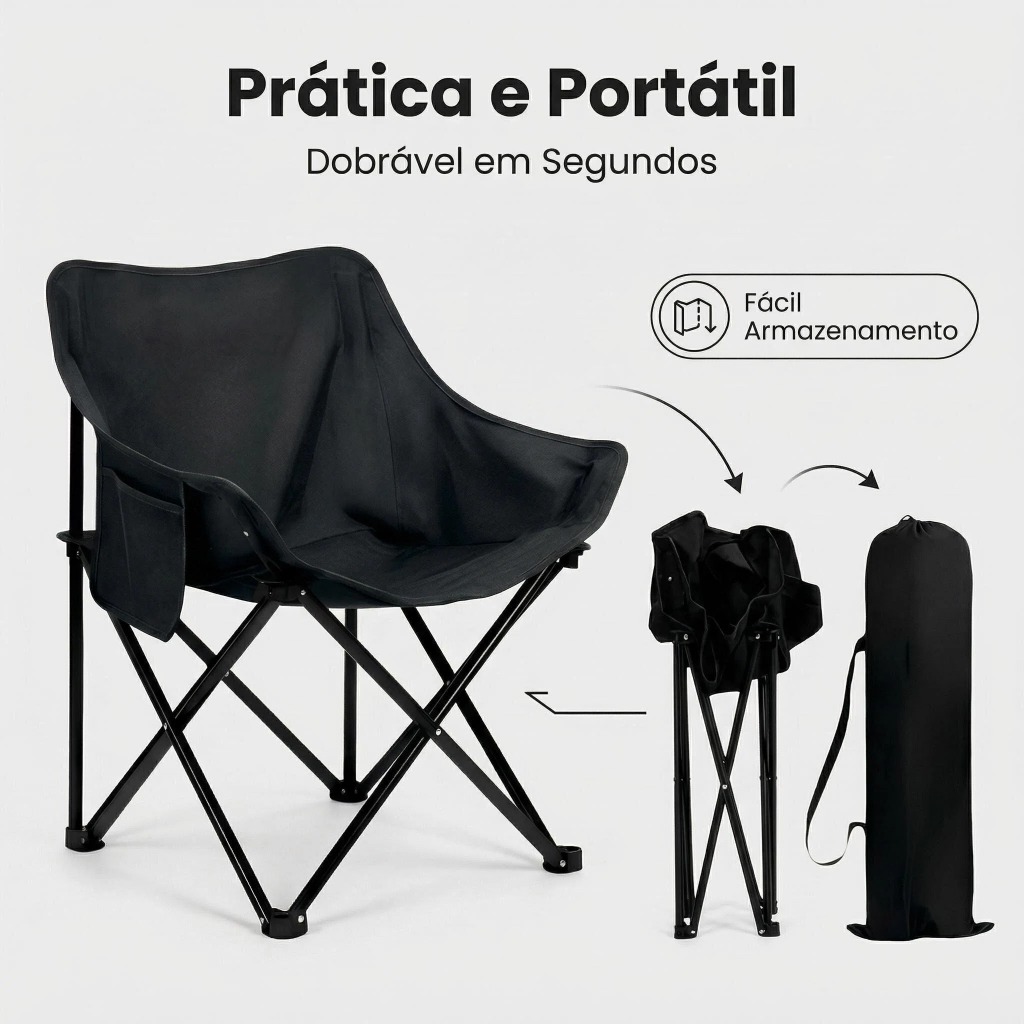 Cadeira de Camping Dobrável com Bolsa de Transporte  | Cadeira de Praia e Piquenique Leve e Resistente