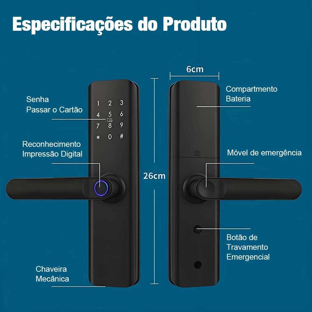 Fechadura Digital Biométrica Eletronica Touch Biometria - 5 em 1