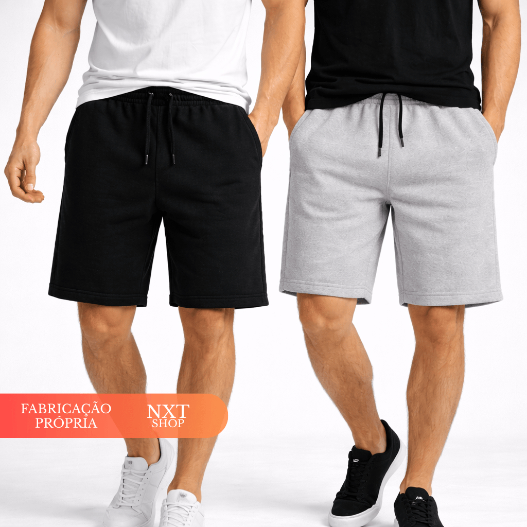 Kit 2 Bermudas Moletom Plus Size Masculina Short Moletinho GG ao G4 Confortavel Calçao Casual Basico