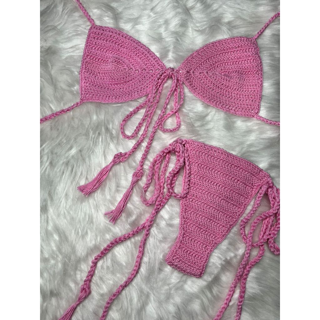 Biquine em croche lacinho conjunto FORRADO moda praia presente dos namorados