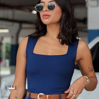 Cropped Feminino Decote Quadrado Suplex em Oferta na Shopee