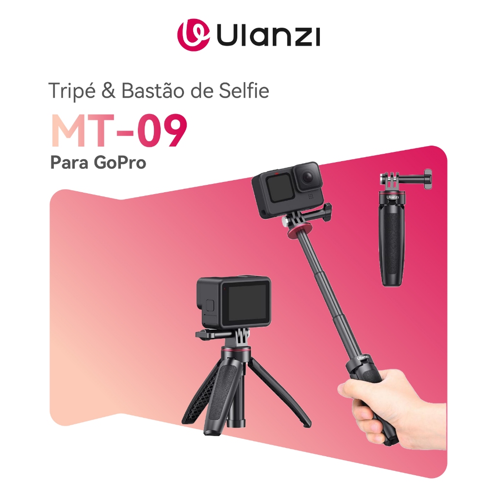 ULANZI MT-09 GoPro Vlog Tripé, cabo de mão e bastão de selfie para foto e vídeo