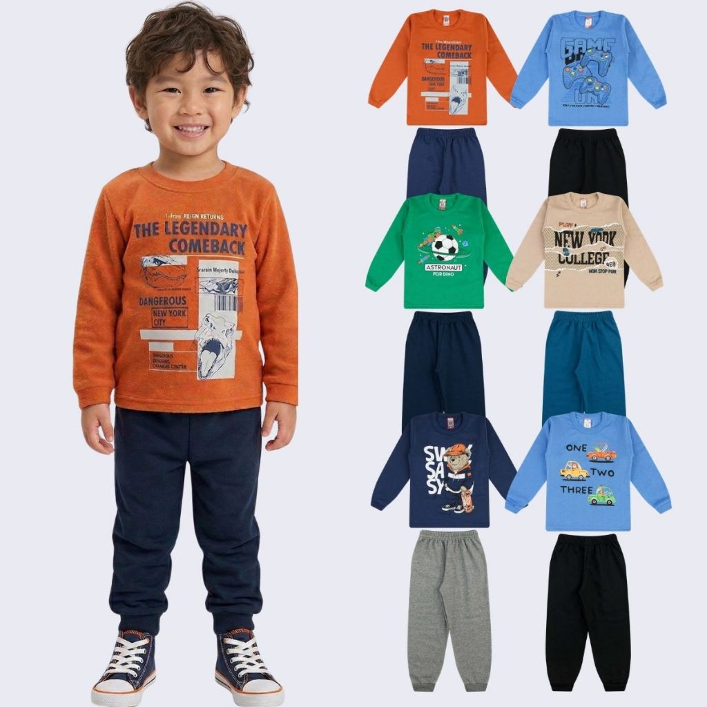 2 Conjuntos De Frio Moletom Menino Masculino Lote Kit 04 Peças Inverno Roupa Infantil Bebe Quentinho