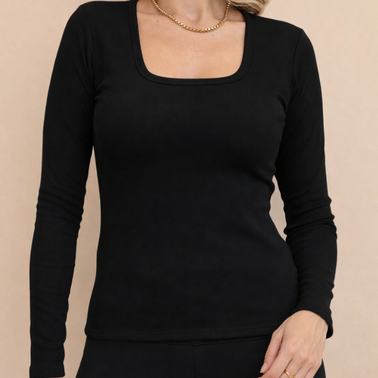 Blusa Feminina  Gola Quadrada com Pelúcia Interna Segunda Pele Térmica de Frio Outono e Inverno
