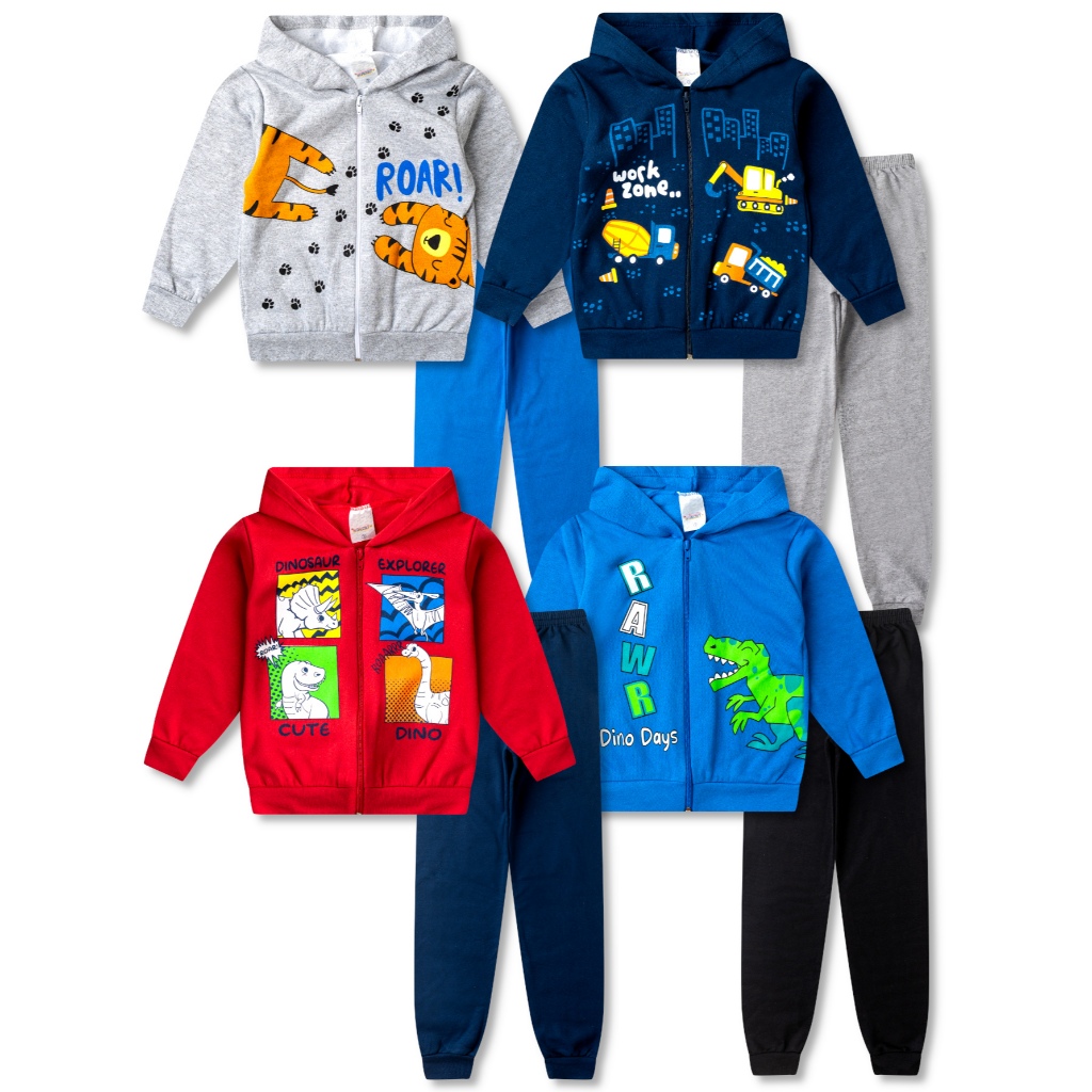 4 Conjuntos Moletom Infantil Masculino Roupa Menino Inverno 8 Peças - 4 Jaquetas e 4 Calças em Oferta na Shopee