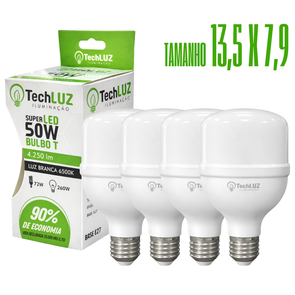 Kit 4 Lâmpadas Led 50W Bulbo 6500k Branco Frio (LUZ BRANCA) E27 Bivolt Inmetro Econômica em Oferta na Shopee