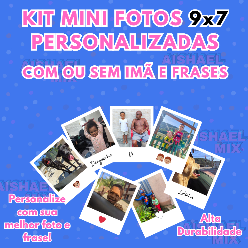 Mini Fotos 9x7CM de 1 até 54 unidades - Com frase/Sem frase e Com imã/Sem imã + Personalizada batizado-formatura