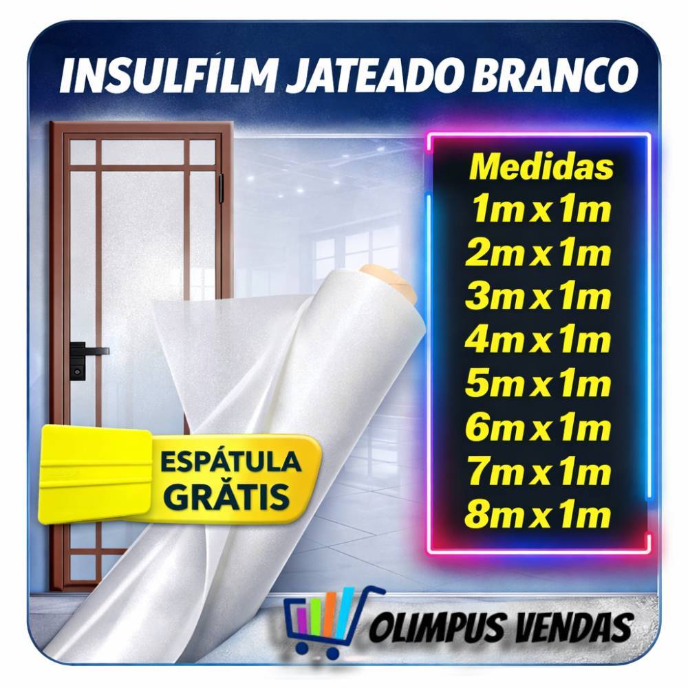 Insulfilm Jateado Branco 1m Para Vidro Janela Porta Box Banheiro Blindex Privacidade