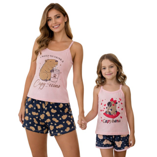 Kit Short Doll Mãe e Filha Estampa Capivara Verão Pijama Feminino Alcinha Baby Doll Conforto em Oferta na Shopee
