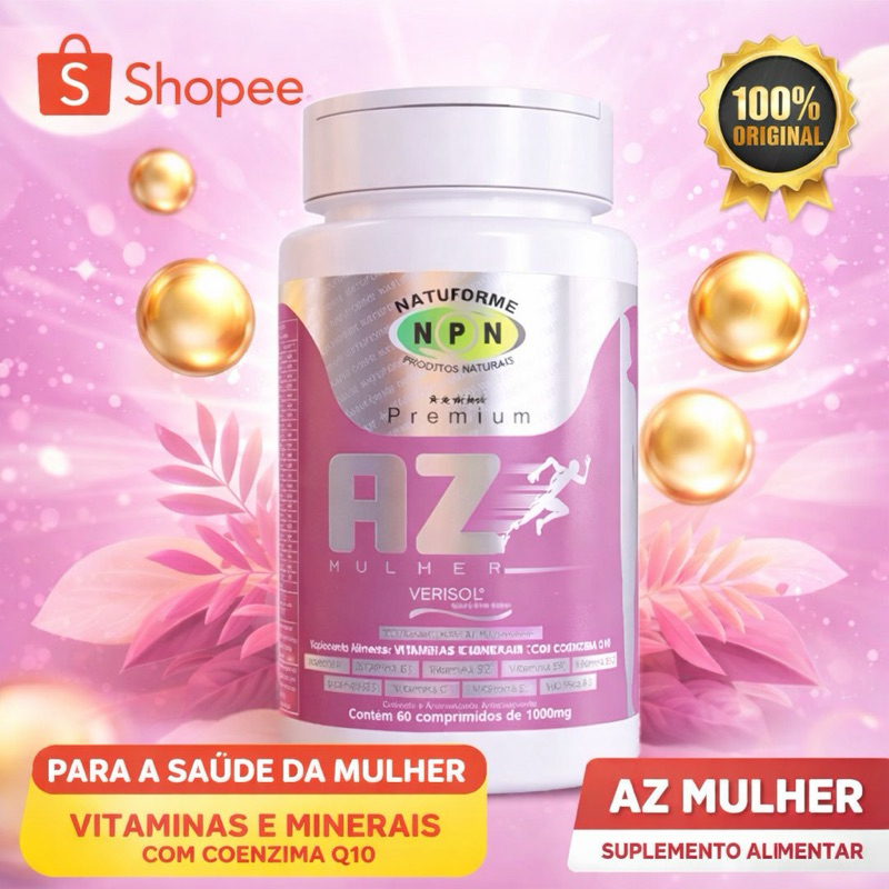 AZ Mulher Premium – Multivitamínico Feminino com Colágeno Verisol, Vitaminas e Minerais | Pele Cabelo Unhas Energia